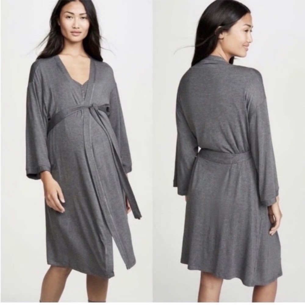 Hatch Knit Jersey Bamboo Maternity / Postpartum Robe in Charcoal Grey One Size